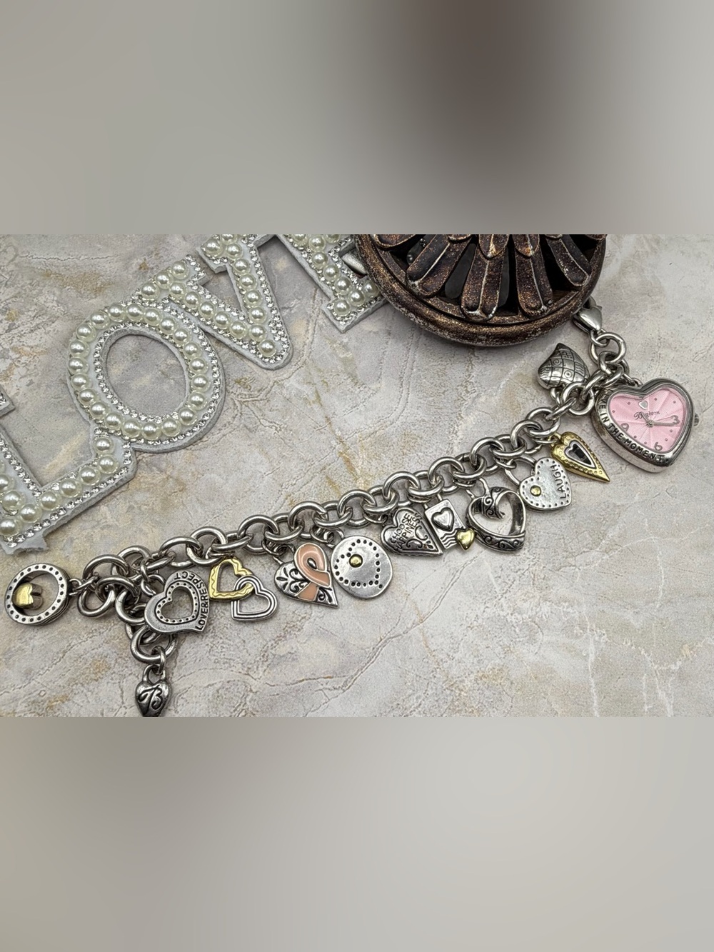 Brighton Live in the Moment Charm Bracelet with Pink Heart Watch Charm - Picture 6 of 7